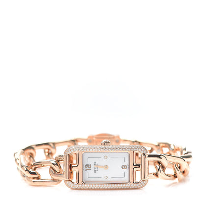 Hermes 18K Rose Gold Diamond Mother of Pearl 17mm Nantucket Quartz Watch 2 of 6