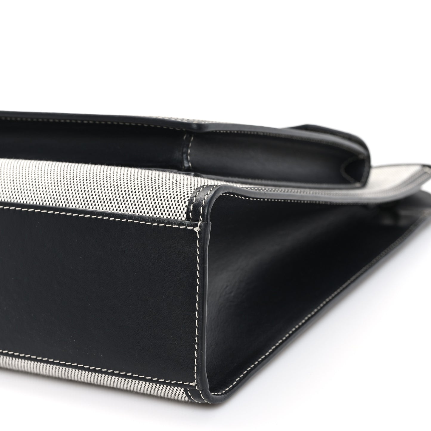 Canvas Smooth Calfskin Two Tone Medium Pocket Bag Black White