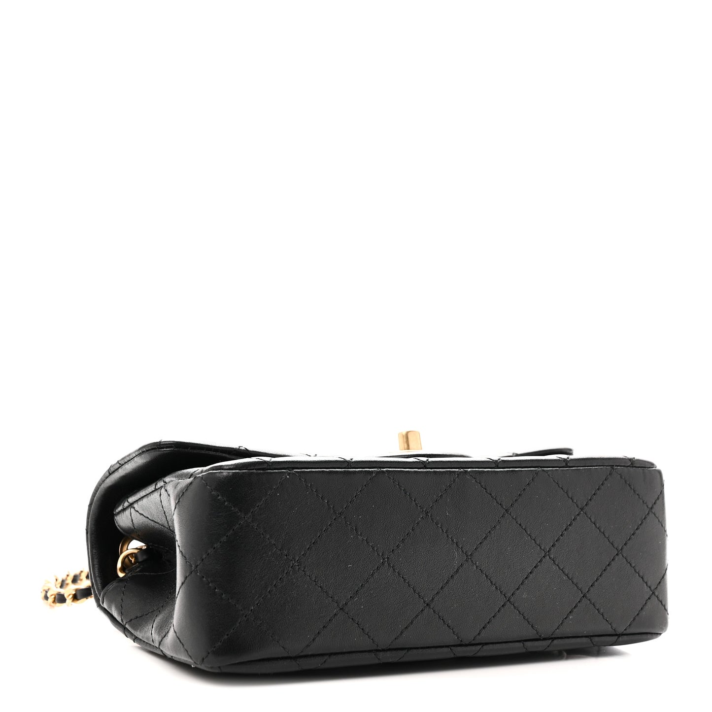 Lambskin Quilted Mini Rectangular Pearl Crush Flap Black