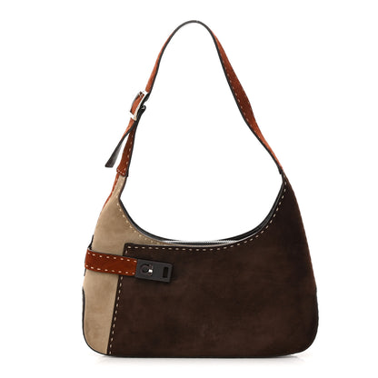 Salvatore Ferragamo Suede Stitched Patchwork Arch Gancio Shoulder Bag Brown 1 of 12