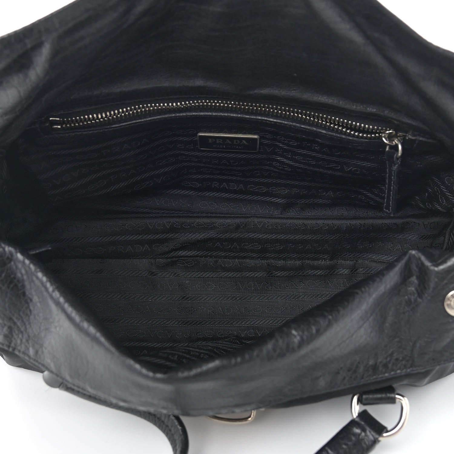 Prada Tessuto Nylon Calfskin Shoulder Bag Black 5 of 9