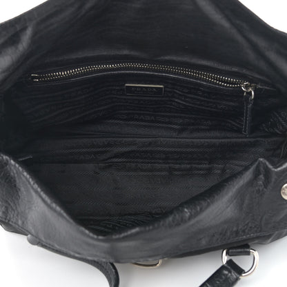 Prada Tessuto Nylon Calfskin Shoulder Bag Black 5 of 9