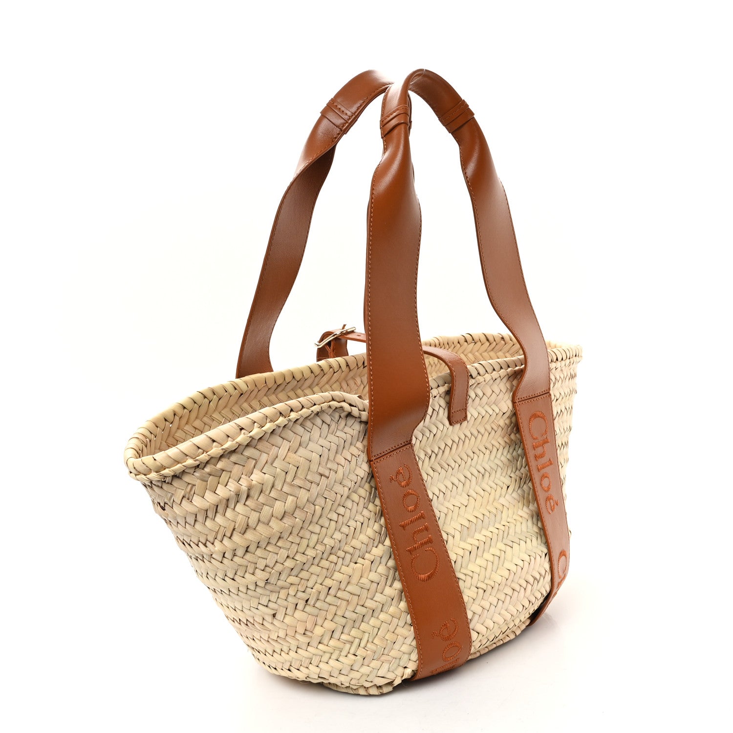 Chloe Raffia Smooth Calfskin Medium Sense Basket Caramel 2 of 10