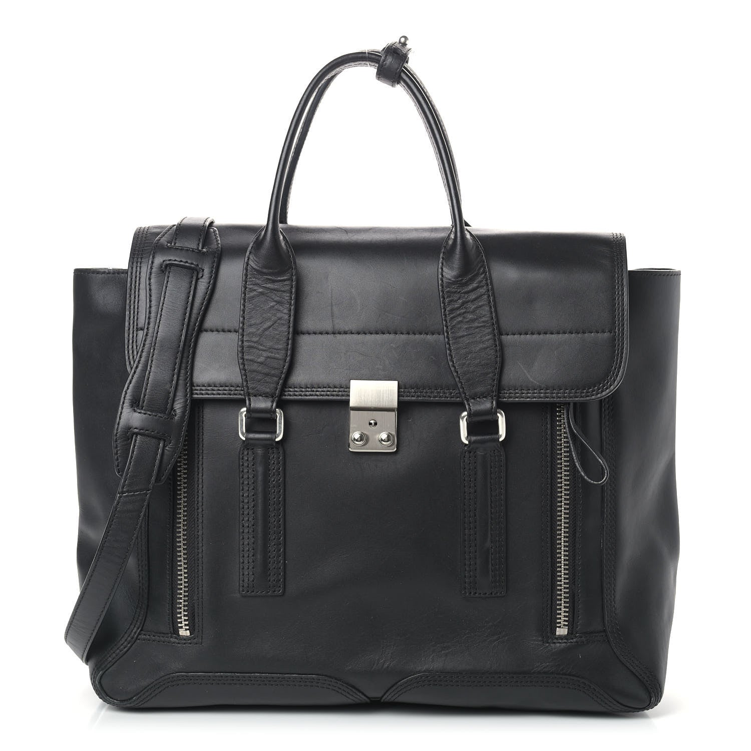 3.1 Phillip Lim Smooth Calfskin Large Pashli Satchel Black 1 of 16