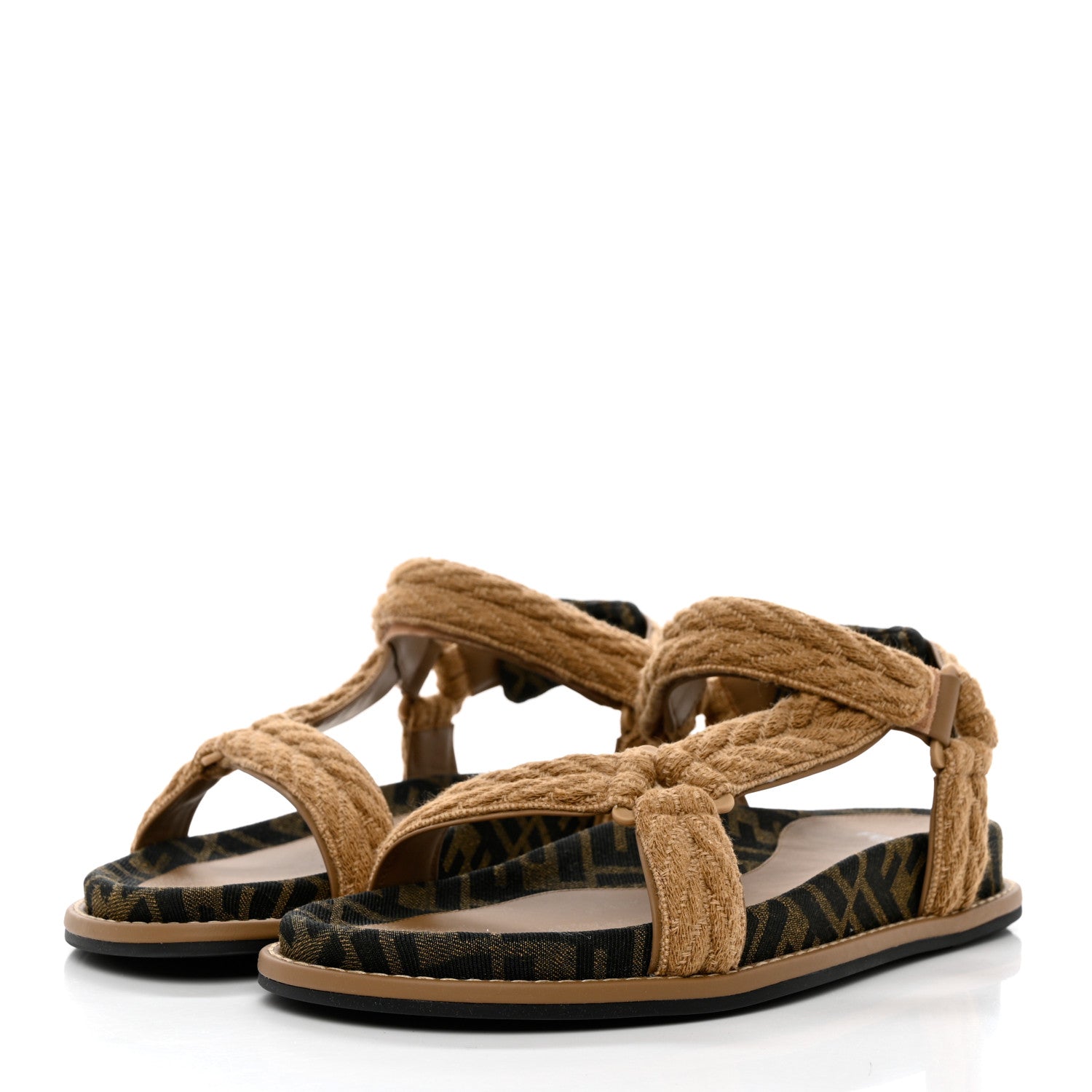Fendi Fabric Jacquard FF Braided Fendi Feel 25mm Sandals 40 Sughero Black Tabacco 3 of 8