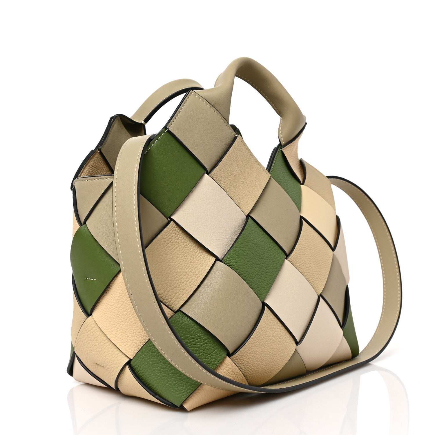 Loewe Calfskin Woven Small The Surplus Collection Basket Bag Avocado Ivory 4 of 19