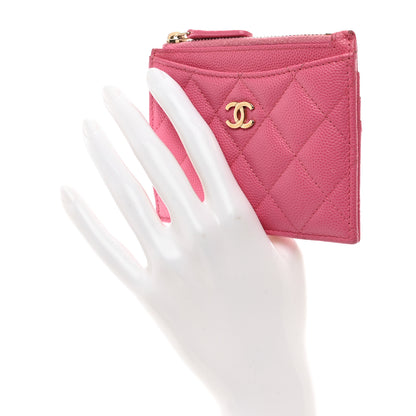 Chanel Caviar Quilted CC Zip Card Holder Pink 2 of 10
