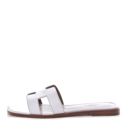 Hermes Box Calfskin Oran Sandals 37.5 White 1 of 9