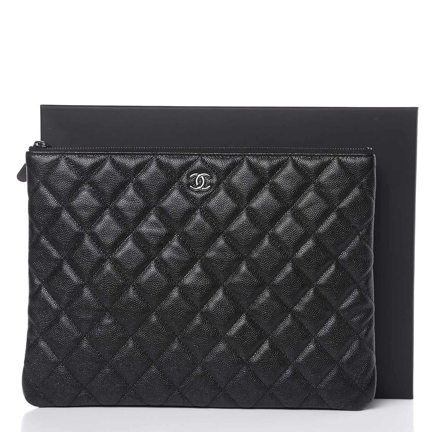Iridescent Caviar Quilted Medium Cosmetic Case Black