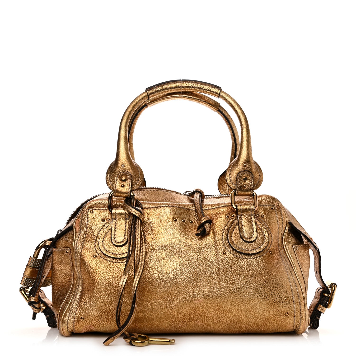 Chloe Metallic Calfskin Crystal Paddington Satchel Gold 1 of 19