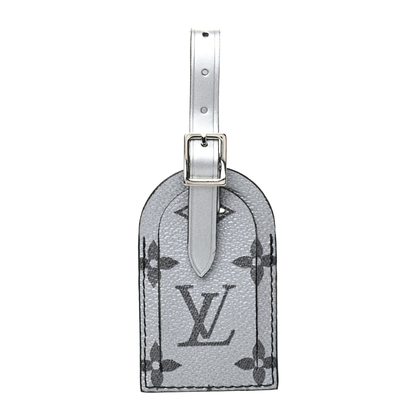 Metallic Monogram Luggage Tag Silver