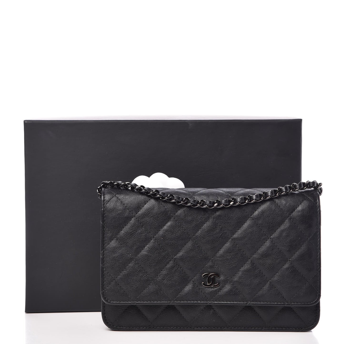 Crumpled Calfskin Quilted Wallet On Chain WOC So Black