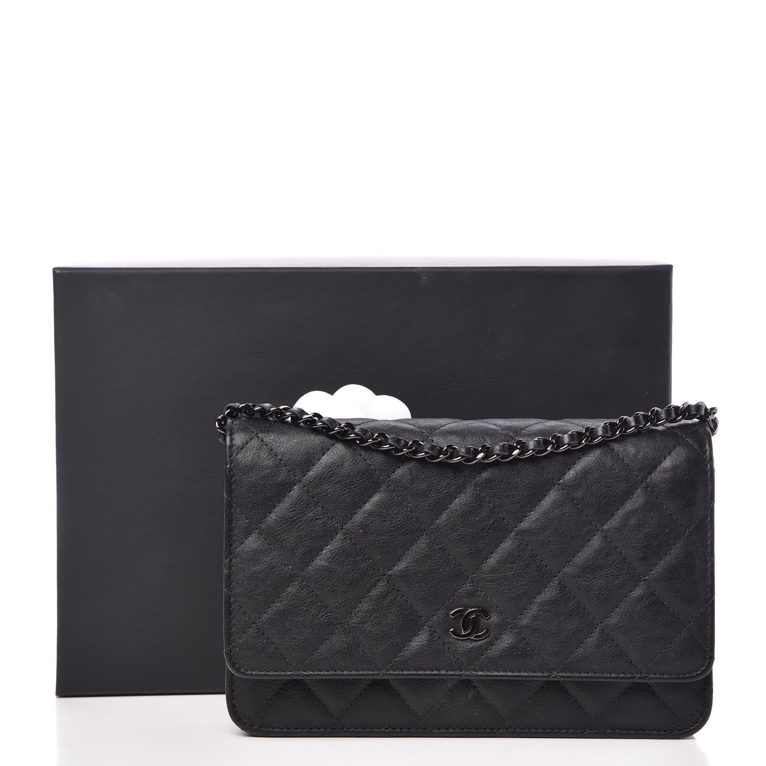 Chanel Crumpled Calfskin Quilted Wallet On Chain WOC So Black 11 of 11