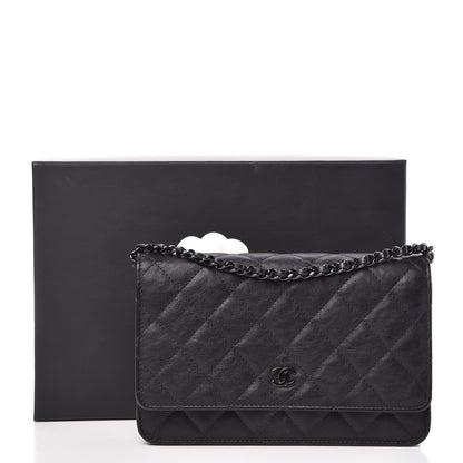 Chanel Crumpled Calfskin Quilted Wallet On Chain WOC So Black 11 of 11