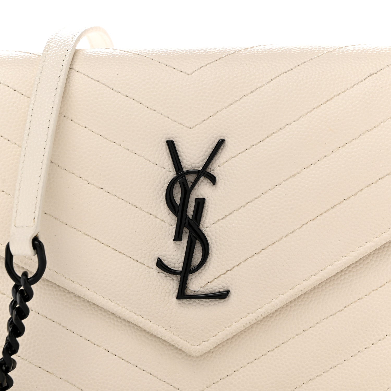Saint Laurent Grain De Poudre Matelasse Chevron Monogram Envelope Chain Wallet Dove White 8 of 10