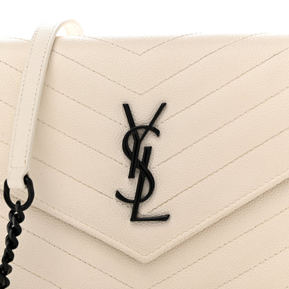 Saint Laurent Grain De Poudre Matelasse Chevron Monogram Envelope Chain Wallet Dove White 8 of 10