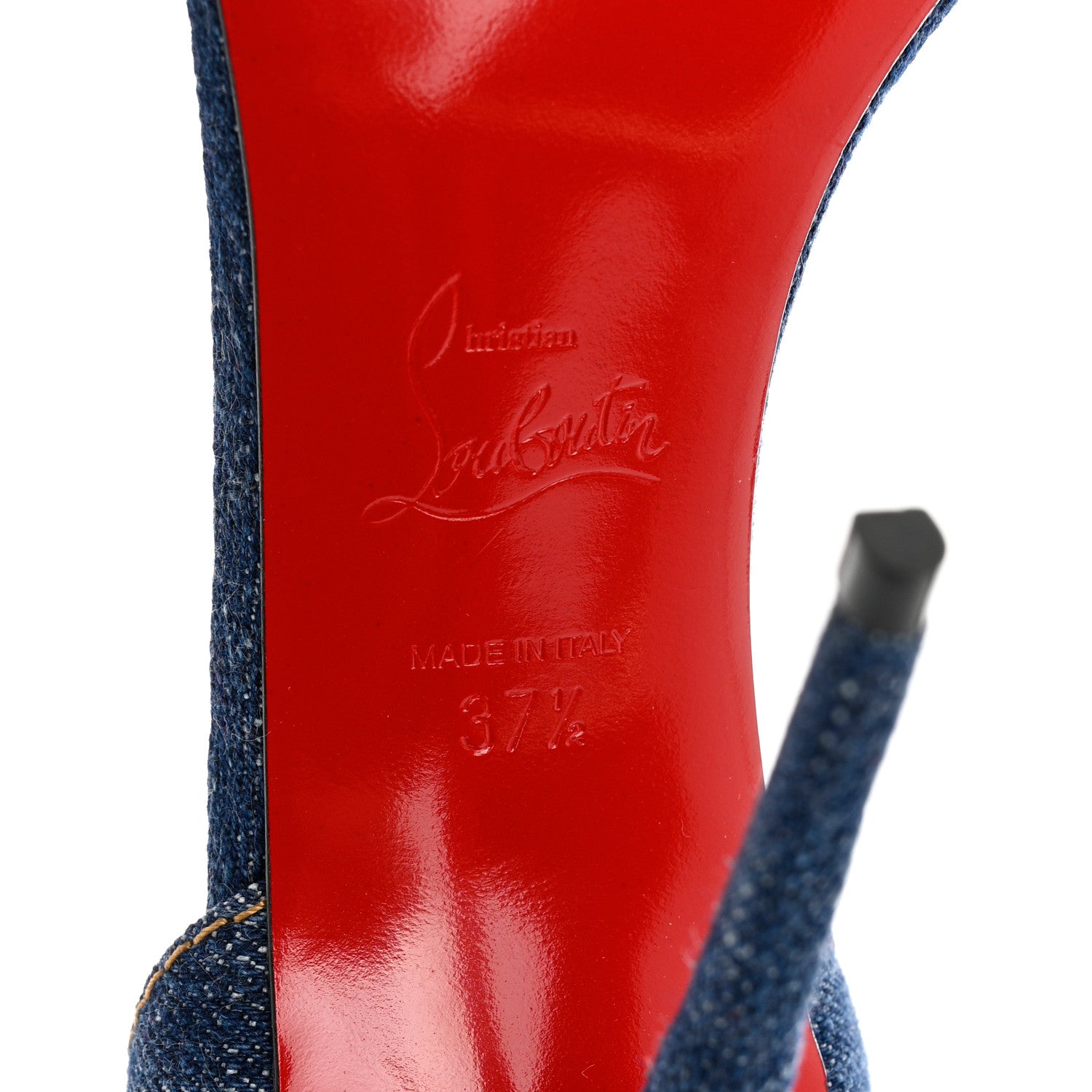Christian Louboutin Denim Gourmi 100 Sandals 37.5 Blue Gold 7 of 8