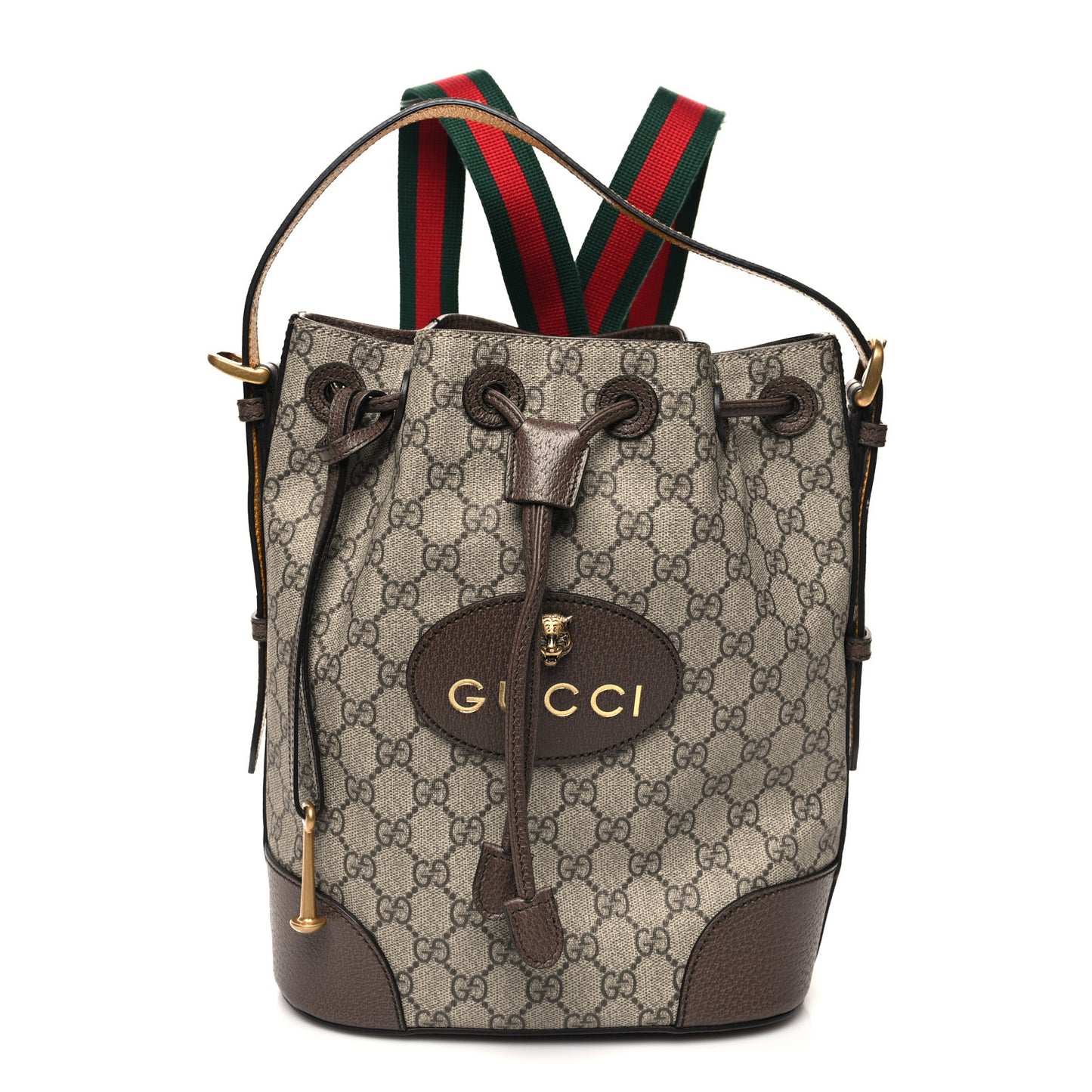 GG Supreme Monogram Neo Vintage Drawstring Bucket Backpack Beige New Acero Crop