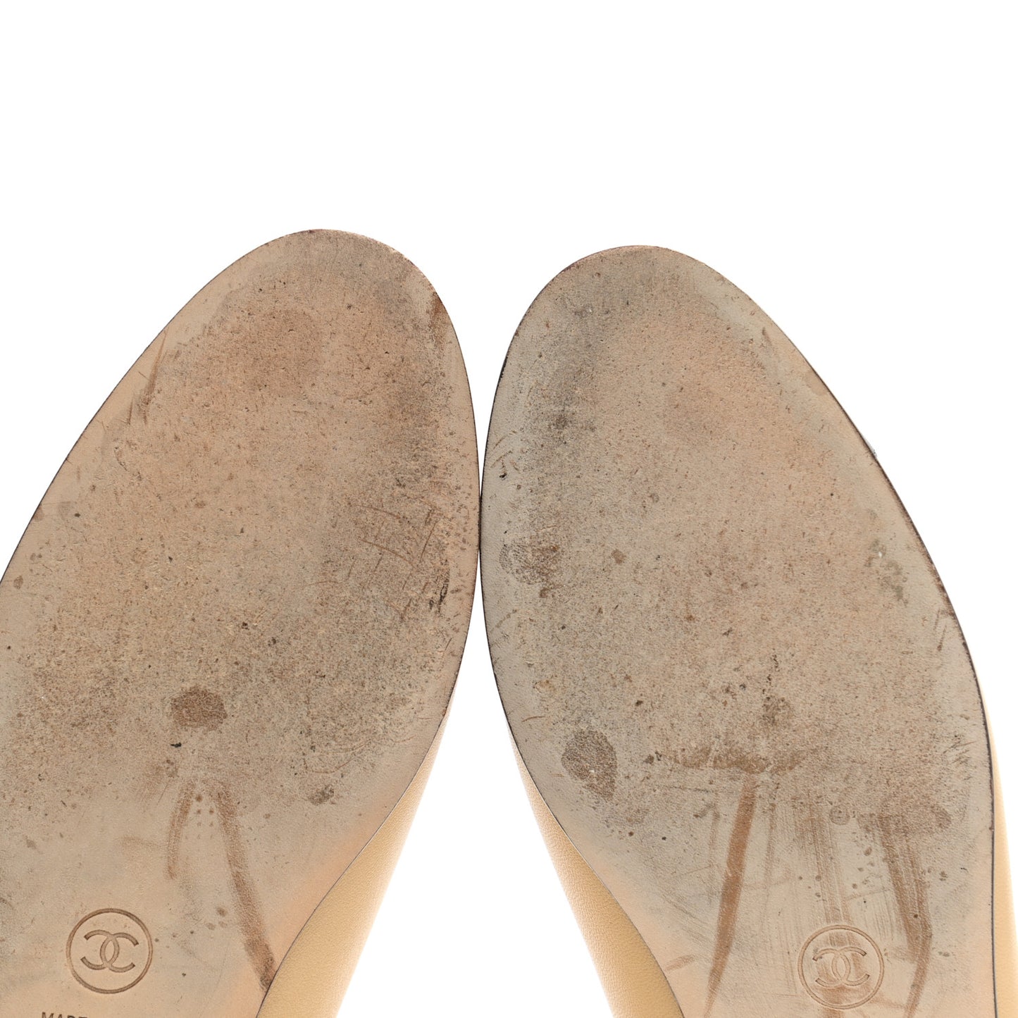 Lambskin Cap Toe CC Ballerina Flats 38 Beige Black