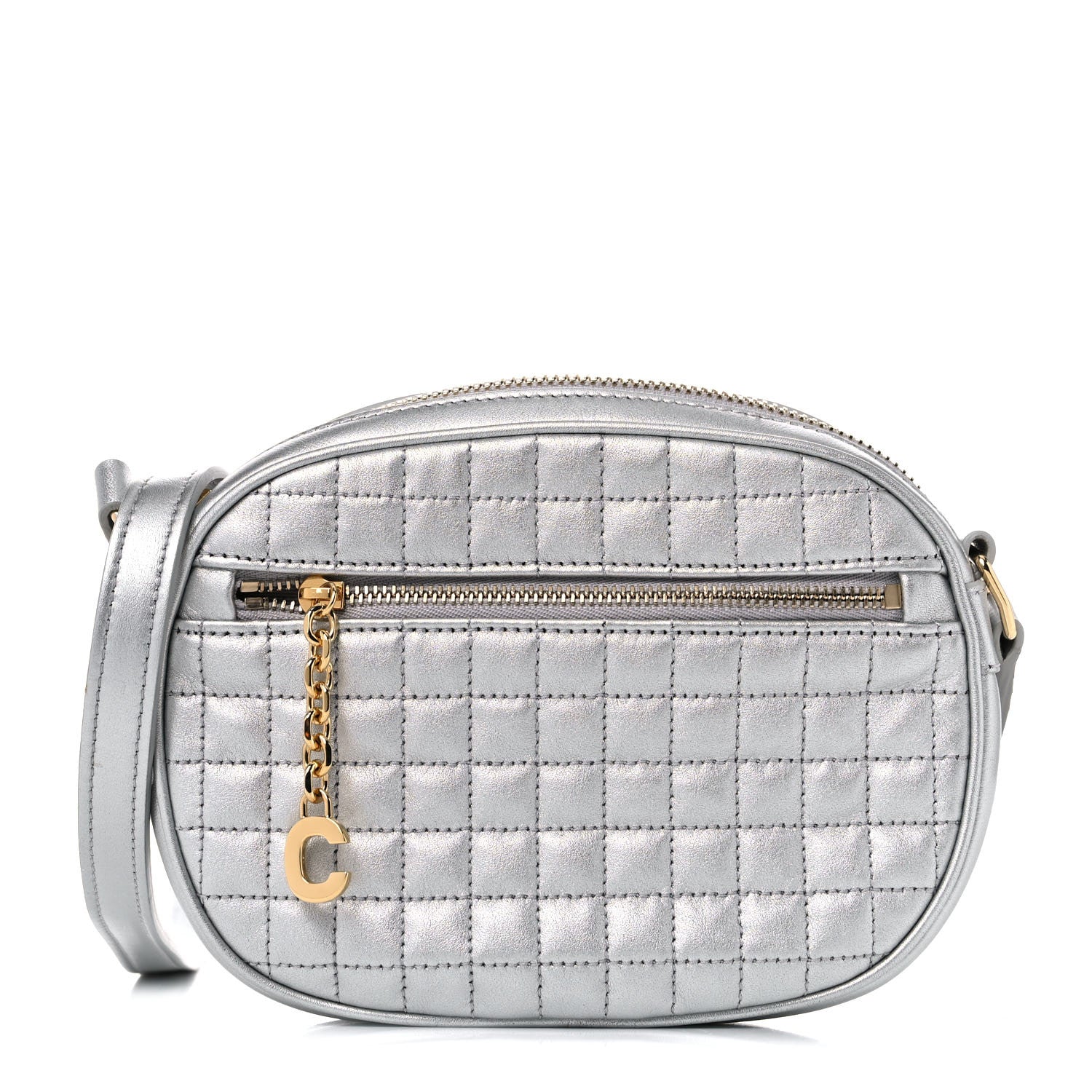 Celine Laminated Calfskin Quilted Small C Charm Bag Silver 1 of 9