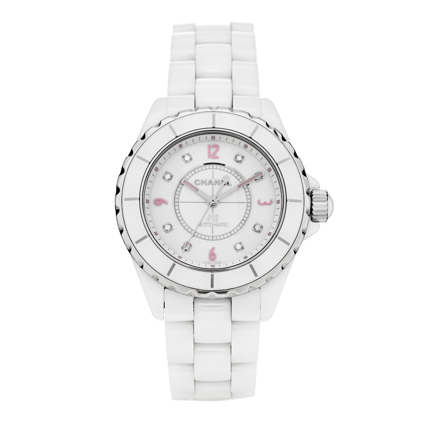 Stainless Steel Ceramic Diamond 38mm J12 Automatic Watch Pink