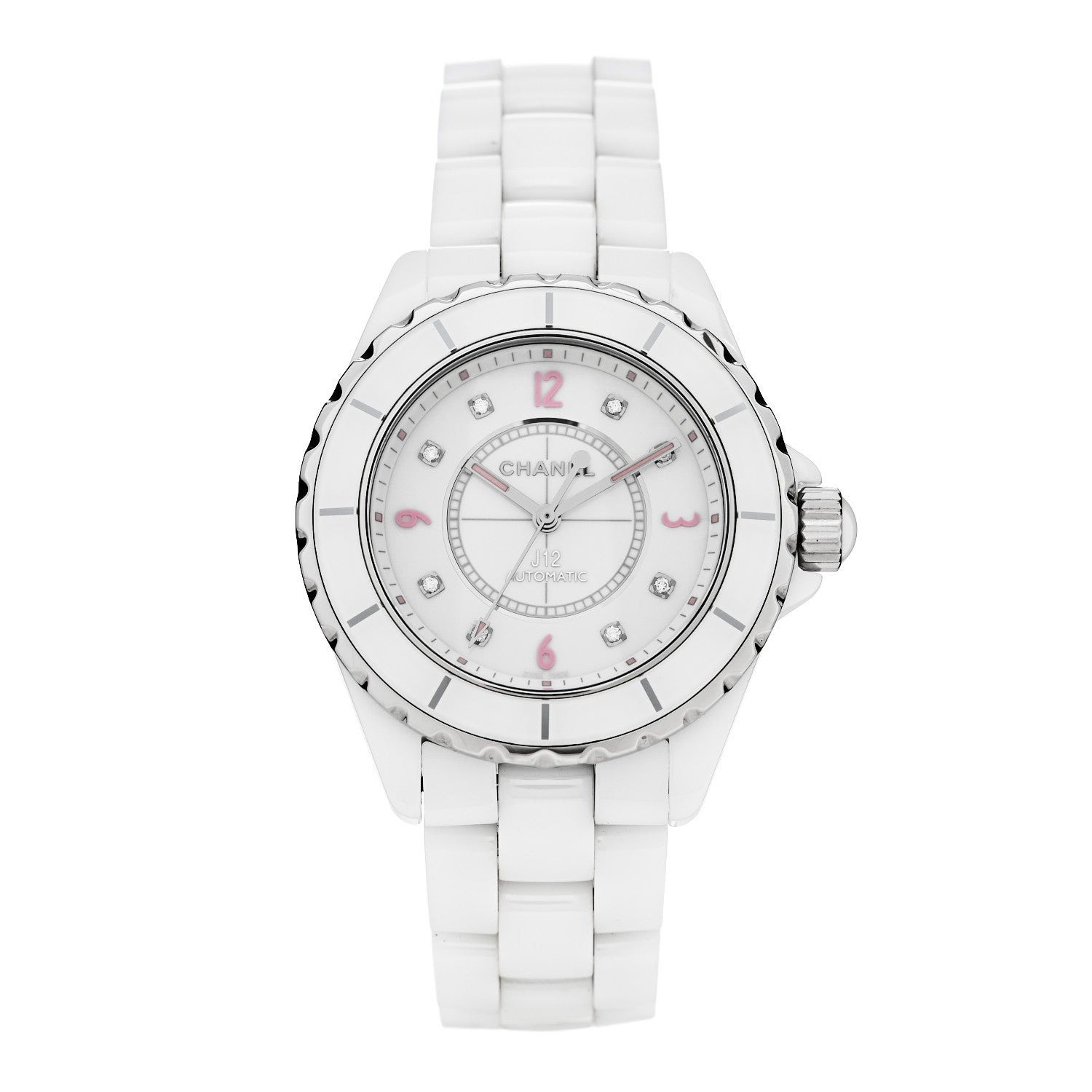 Chanel Stainless Steel Ceramic Diamond 38mm J12 Automatic Watch Pink 1 of 5