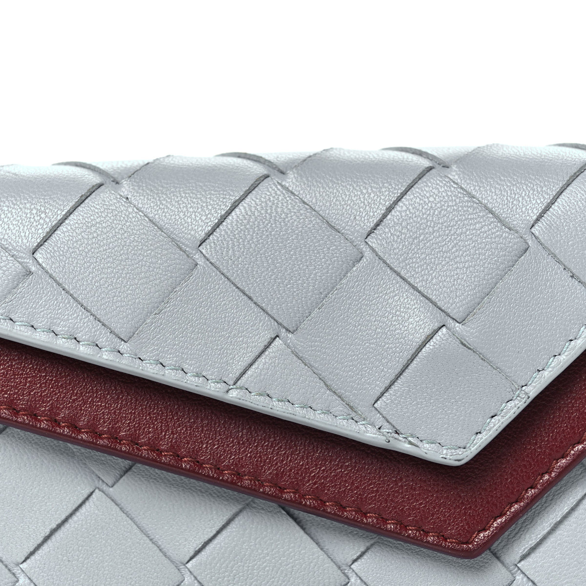 Nappa Intrecciato Small Check Bi-Fold Zip Wallet Ice Cherry