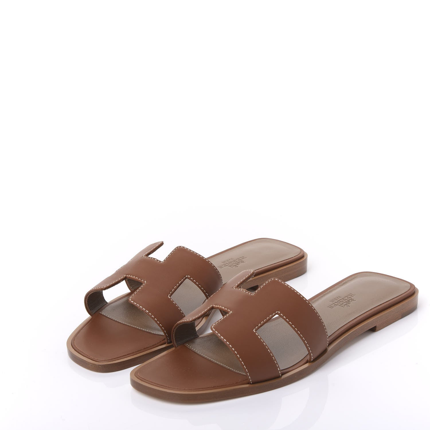 Hermes Box Calfskin Oran Sandals 37 Gold 3 of 9