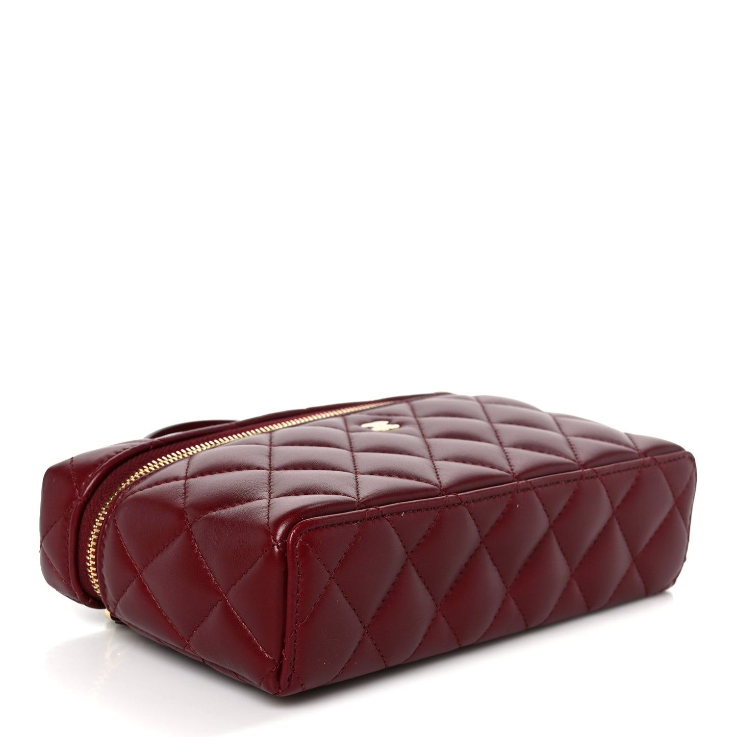 Lambskin Quilted Top Handle Slim Vanity With Chain Burgundy