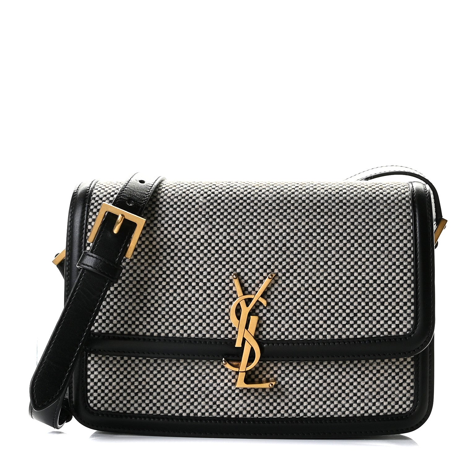 Saint Laurent Tweed Houndstooth Medium Solferino Satchel Black 1 of 11