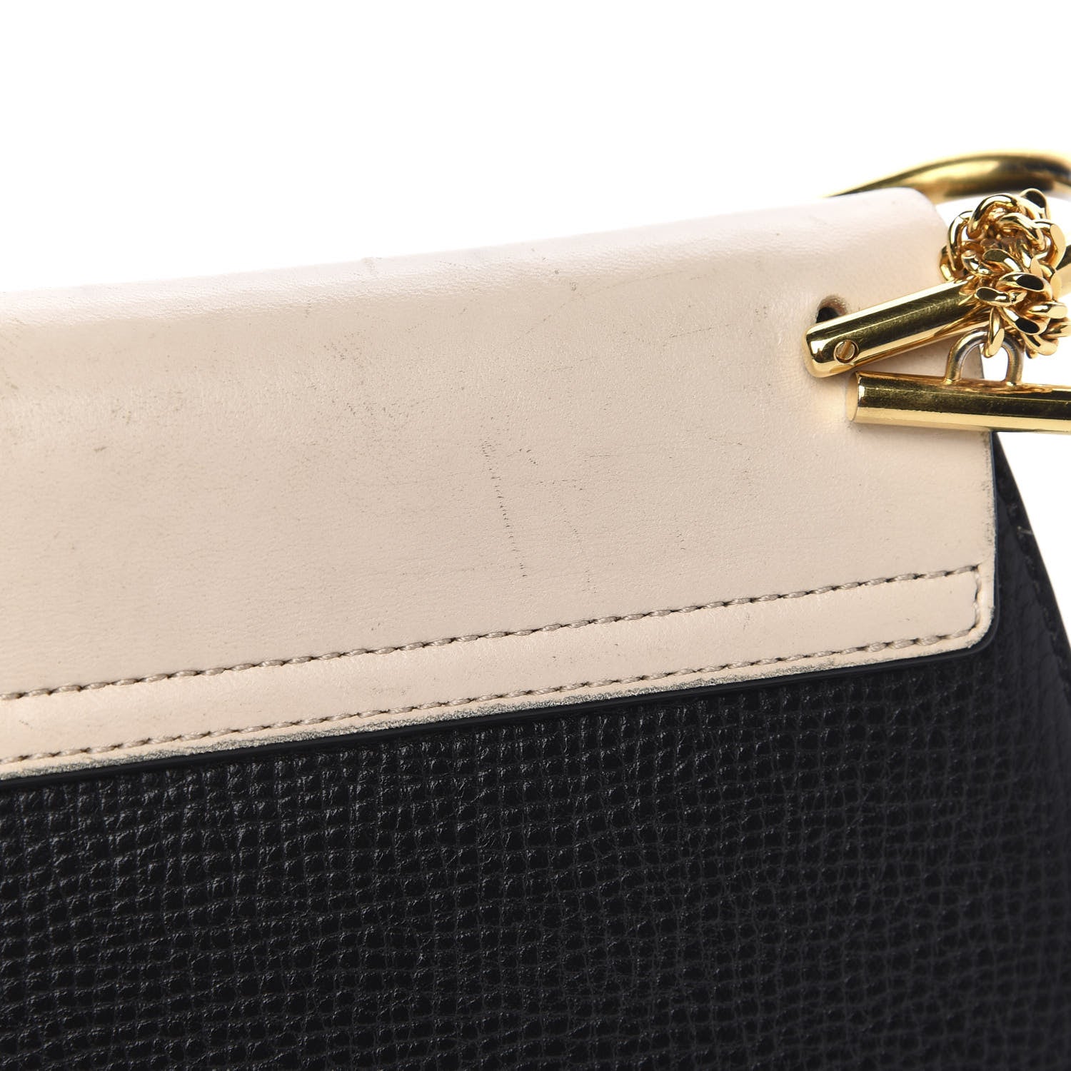 Chloe Grained Calfskin Lambskin Mini Bi-Color Drew Shoulder Bag Black Powder Beige 12 of 12