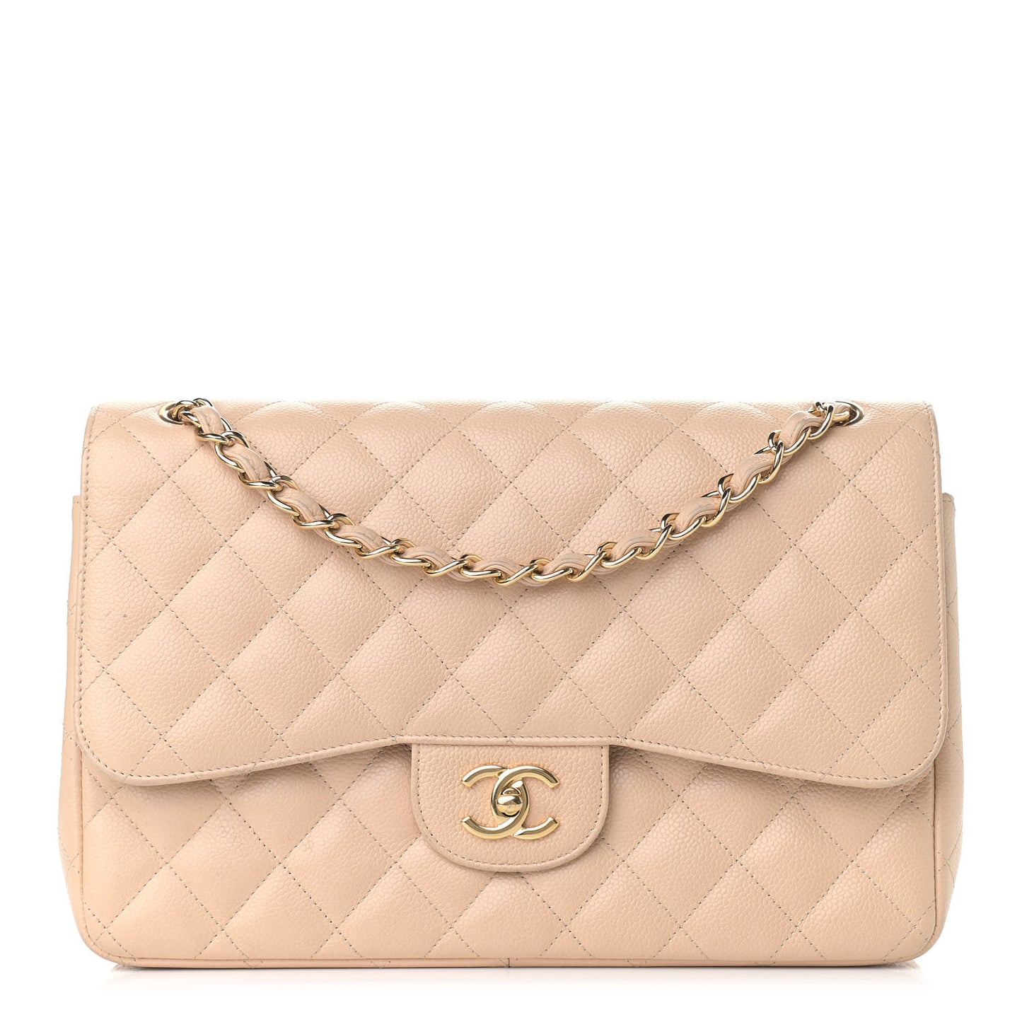 Caviar Quilted Jumbo Double Flap Beige Clair