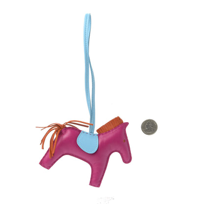 Hermes Milo Lambskin Grigri Rodeo Horse Bag Charm MM Rose Pourpre Cornaline Celeste 2 of 4