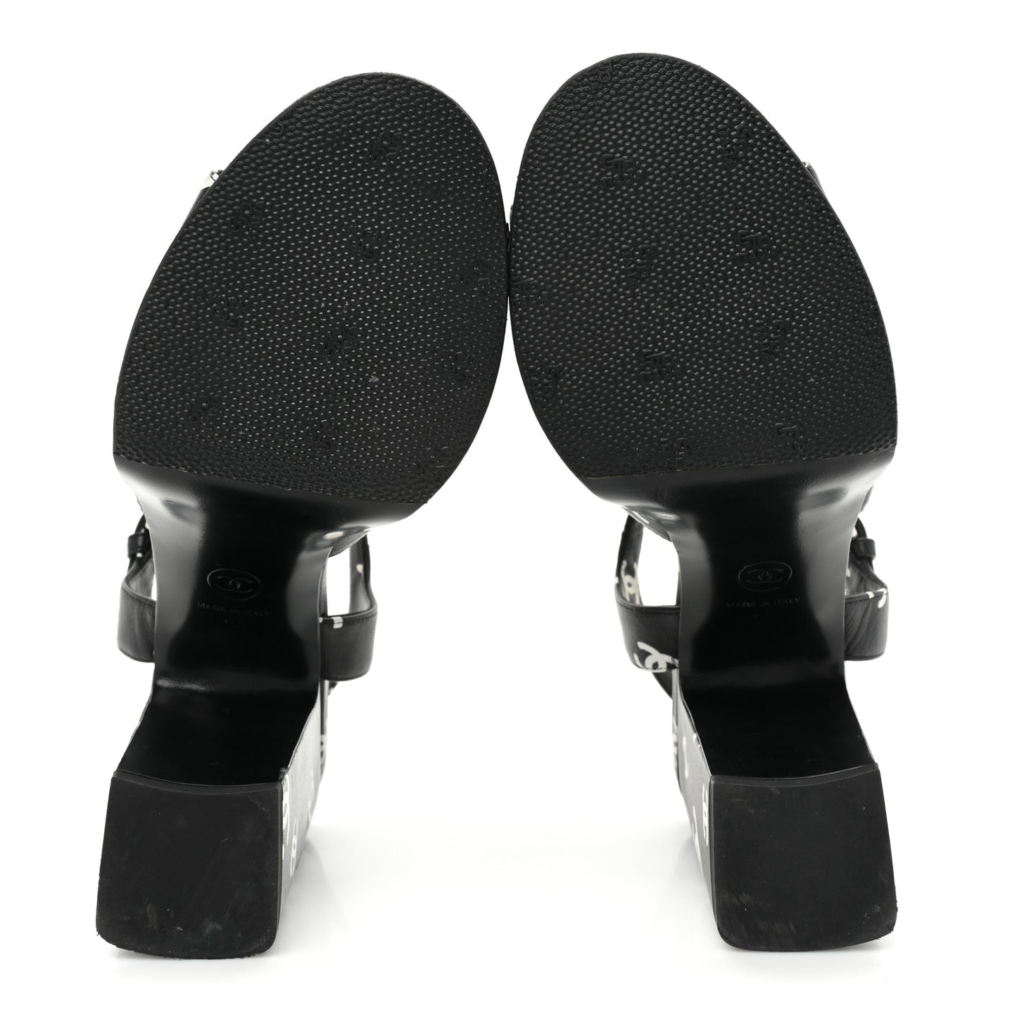 Printed Lambskin CC Platform Sandals 38 Black White