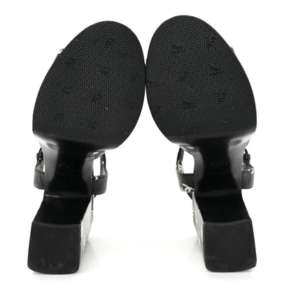 Chanel Printed Lambskin CC Platform Sandals 38 Black White 6 of 15