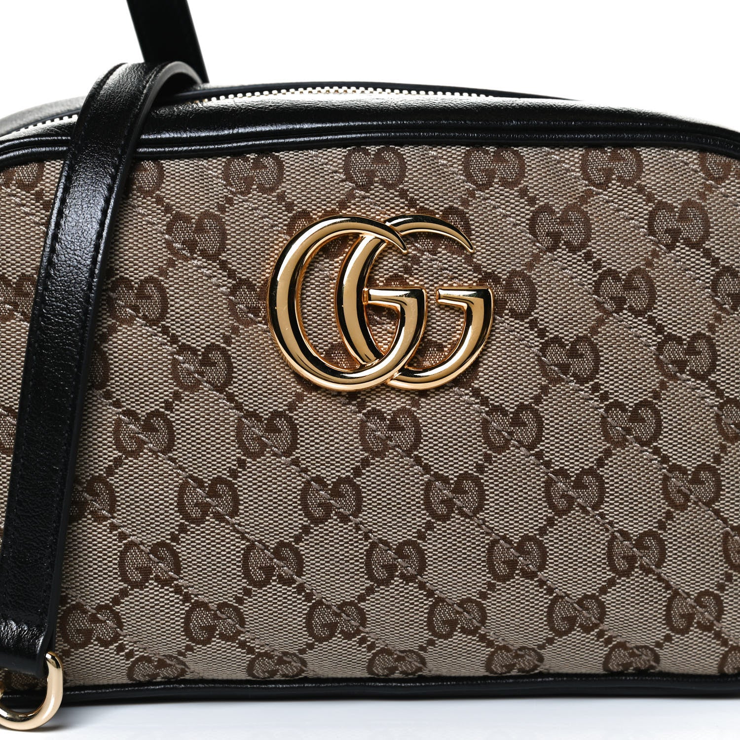 Gucci Monogram Matelasse Diagonal Small GG Marmont Chain Shoulder Bag Beige Black 8 of 12