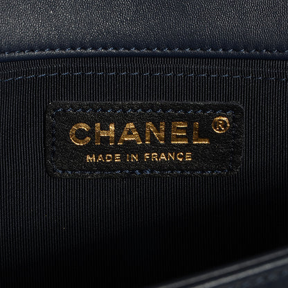 Chanel Sheepskin Braided Medium Boy Reverso Flap Navy Blue 6 of 9