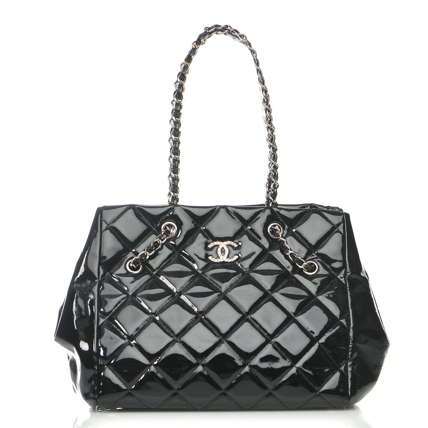 Patent Quilted Large Cells Tote Black