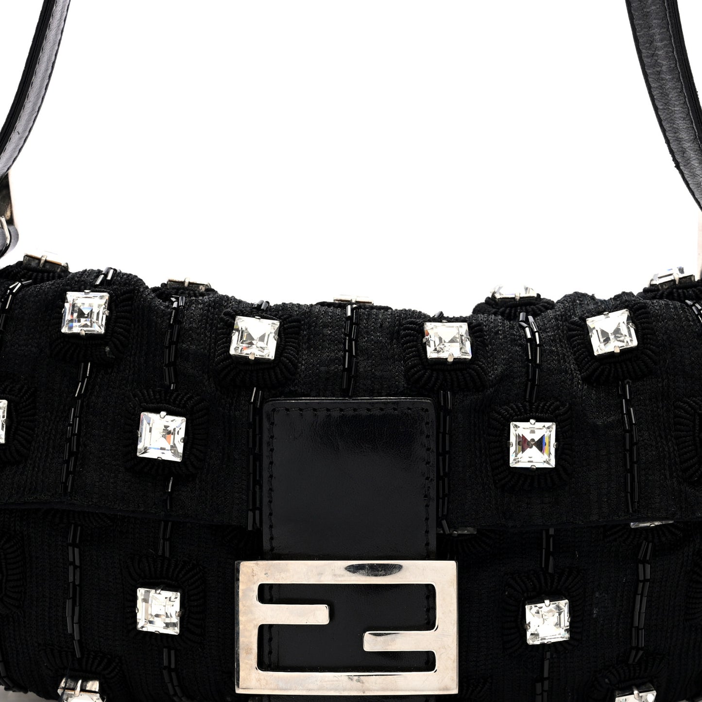 Fabric Beaded Crystal Baguette Black