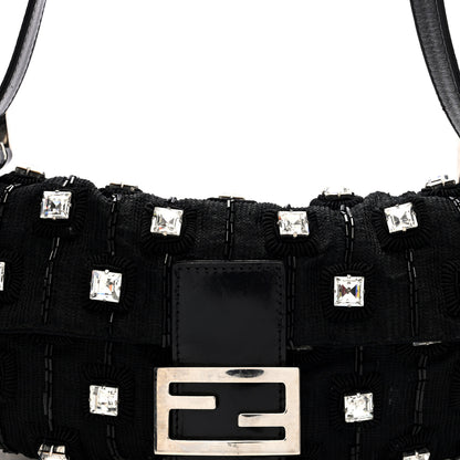 Fendi Fabric Beaded Crystal Baguette Black 7 of 9