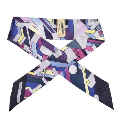 Hermes Silk On A Summer Day Twilly Black Jaune Soufre Parme 1 of 5