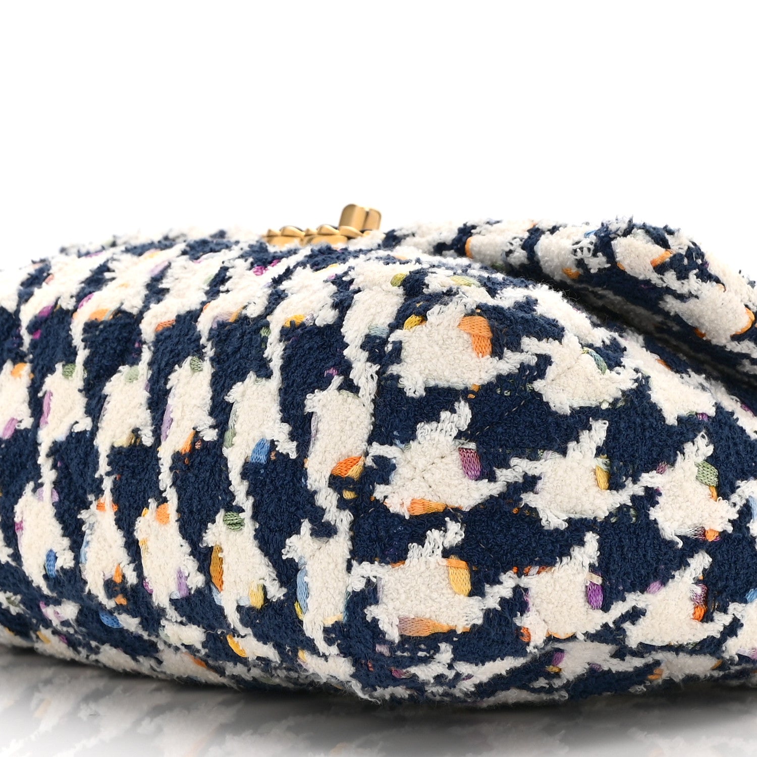 Chanel Tweed Quilted Medium Chanel 19 Flap Ecru Navy Blue Multicolor 10 of 10