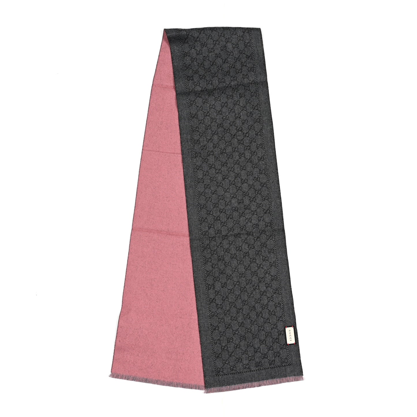 Wool GG Monogram Lonarin Fringe Scarf Anthracite Pink