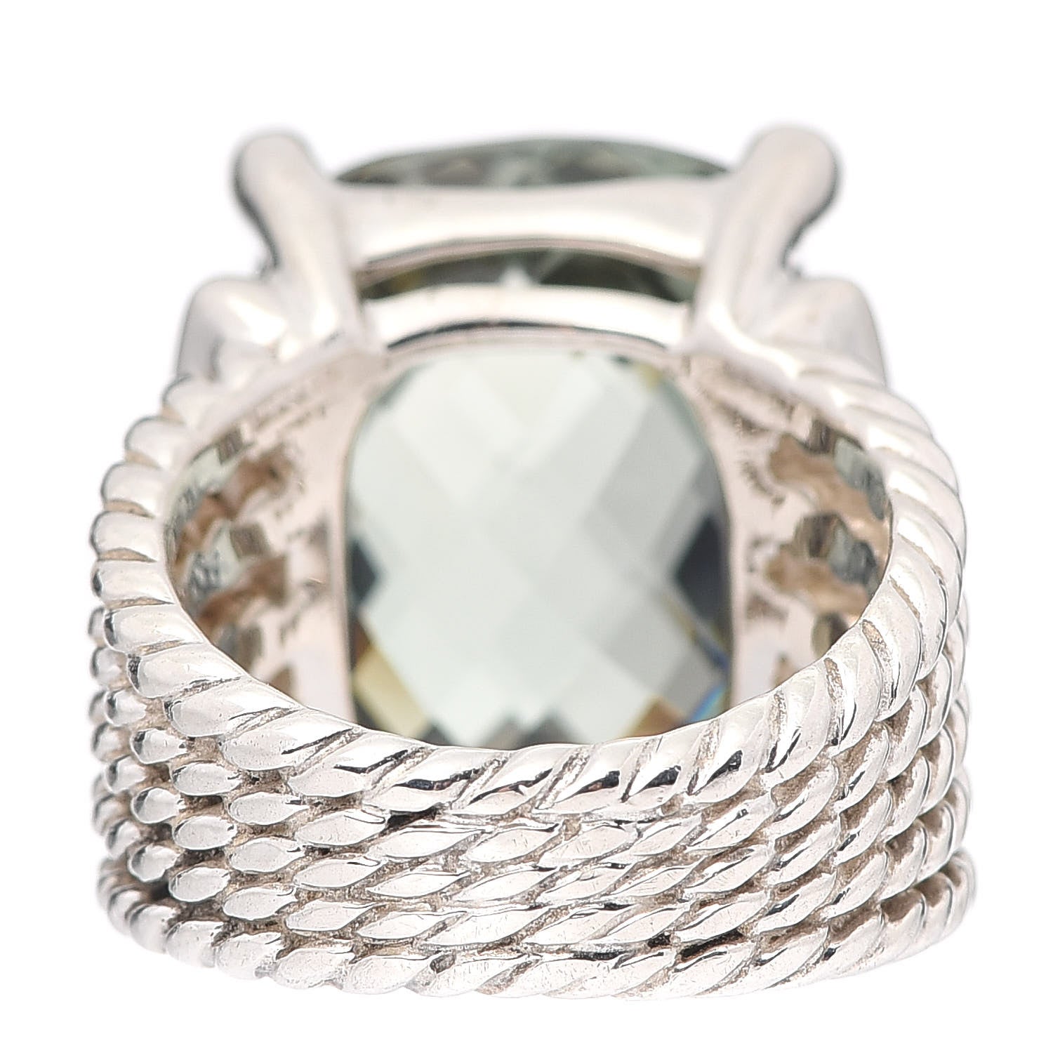 David Yurman Sterling Silver Diamond Prasiolite 20mm Wheaton Ring 53 6.5 4 of 5