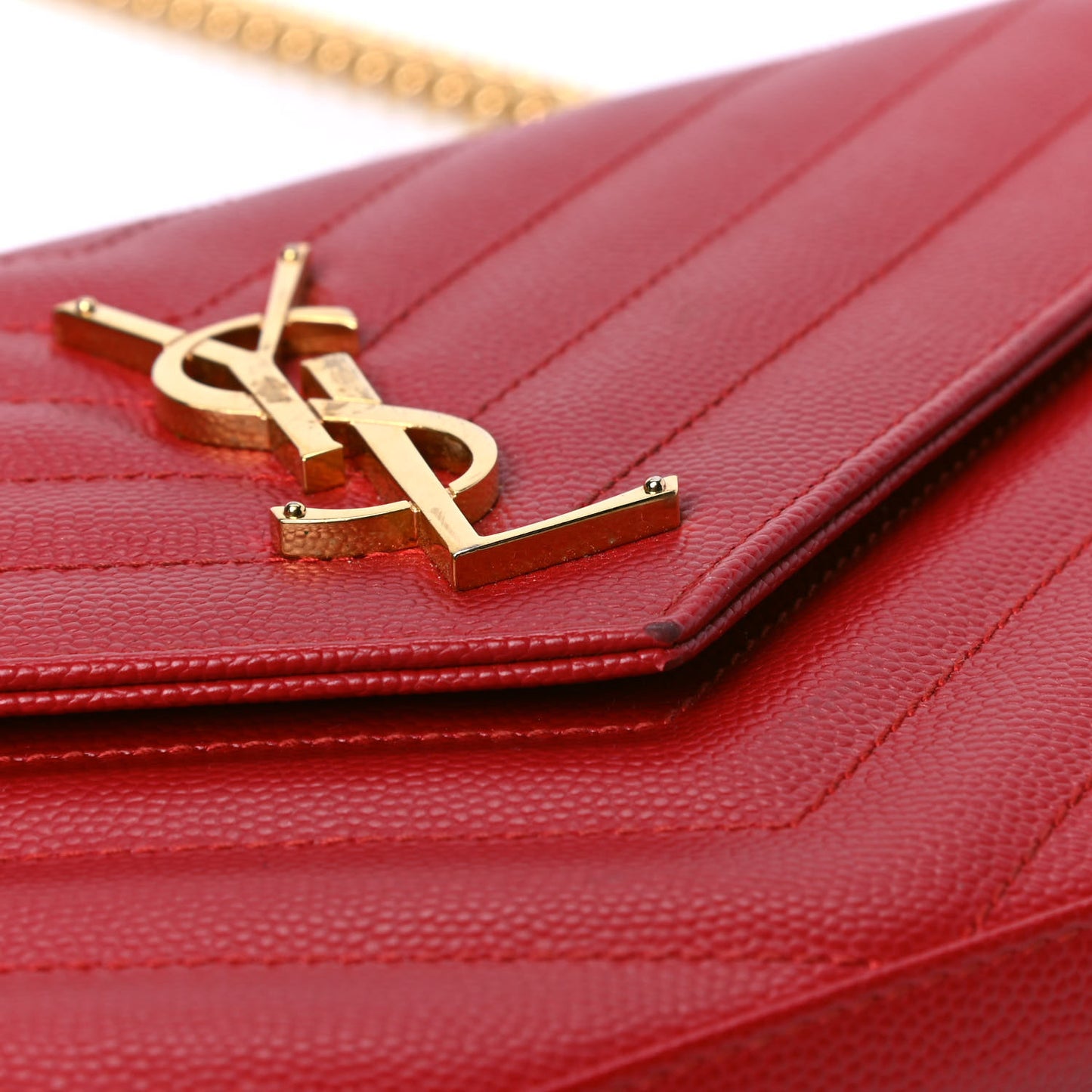 Grain De Poudre Matelasse Chevron Monogram Chain Wallet Red