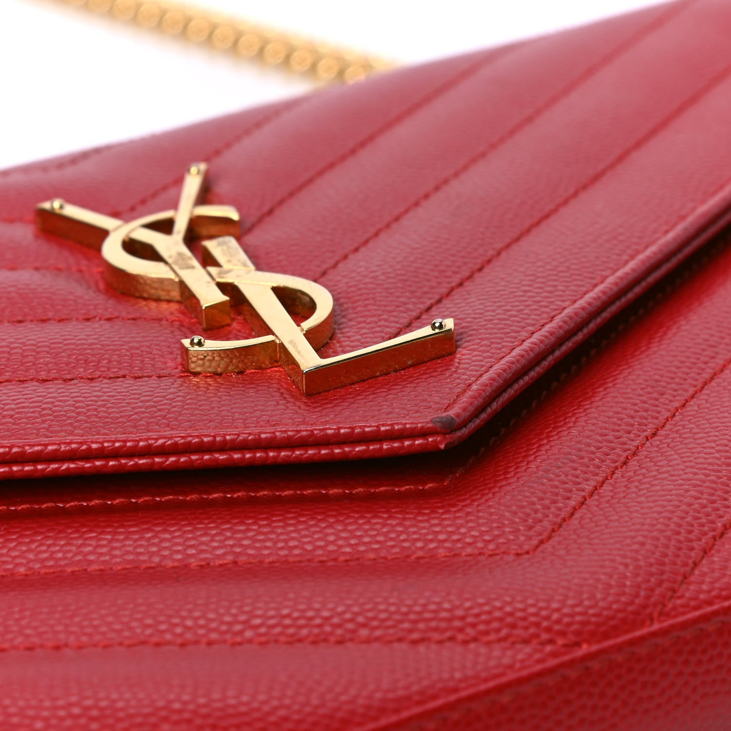 Saint Laurent Grain De Poudre Matelasse Chevron Monogram Chain Wallet Red 7 of 7