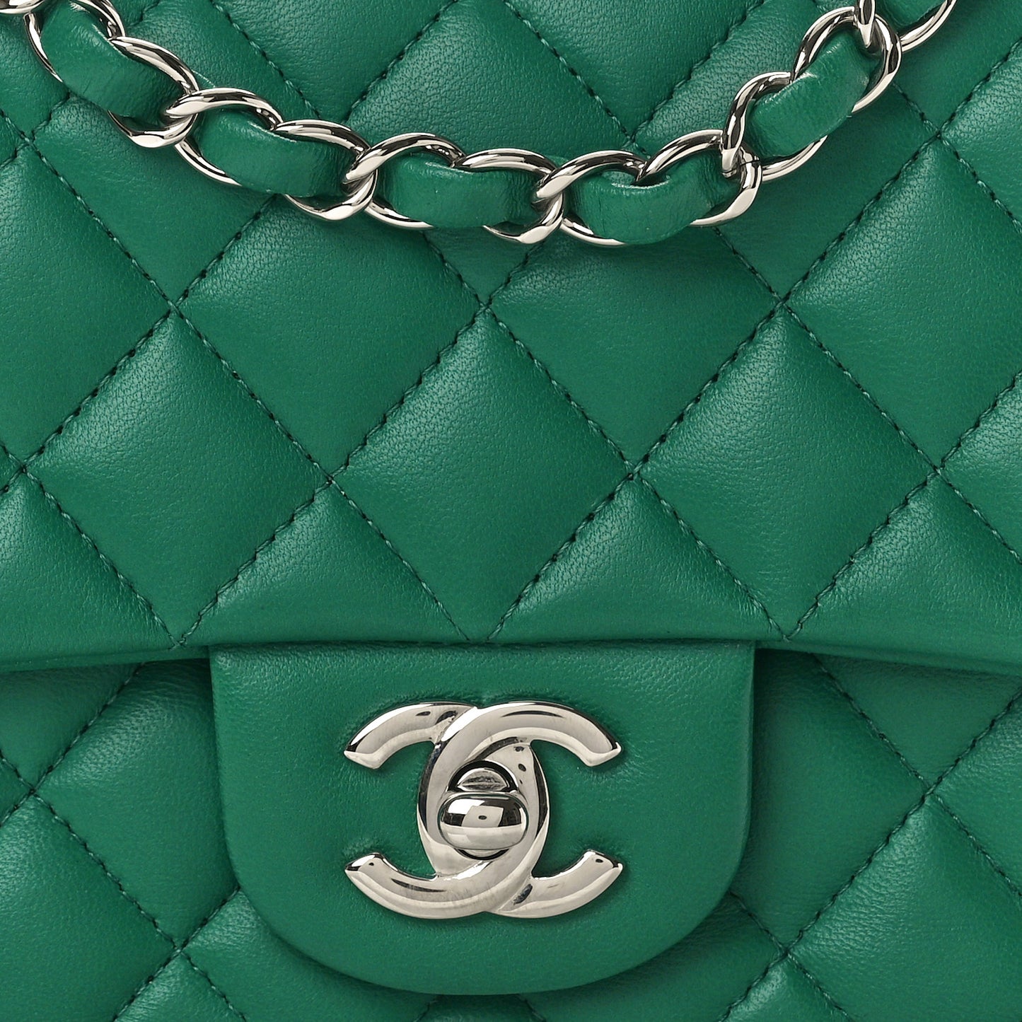Lambskin Quilted Mini Square Flap Green