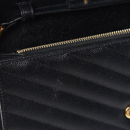 Saint Laurent Grain De Poudre Matelasse Chevron Monogram Chain Wallet Black 10 of 13