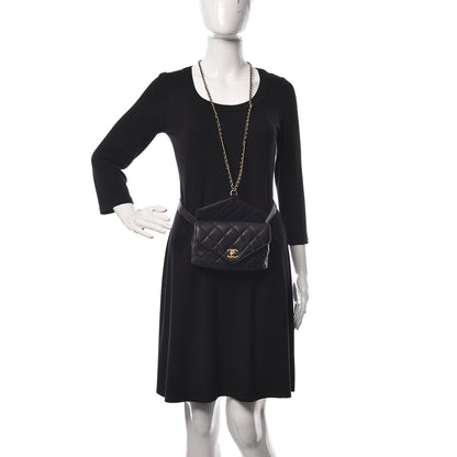 Chanel Calfskin Quilted Carry With Chic Flap Waist Bag With Chain Black 2 of 11