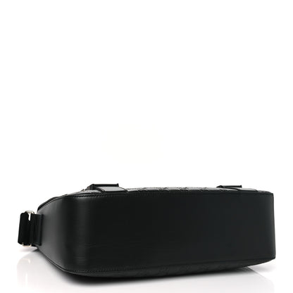 Gucci Guccissima Signature Medium Double Buckle Flap Messenger Bag Black 4 of 11
